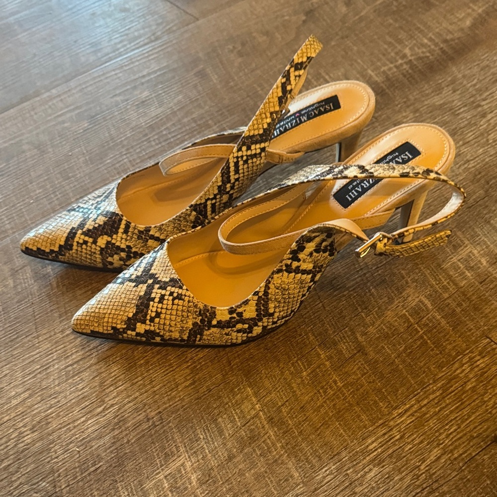 Isaac Mizrahi Snakeskin Slingback Heels - Tan and Black